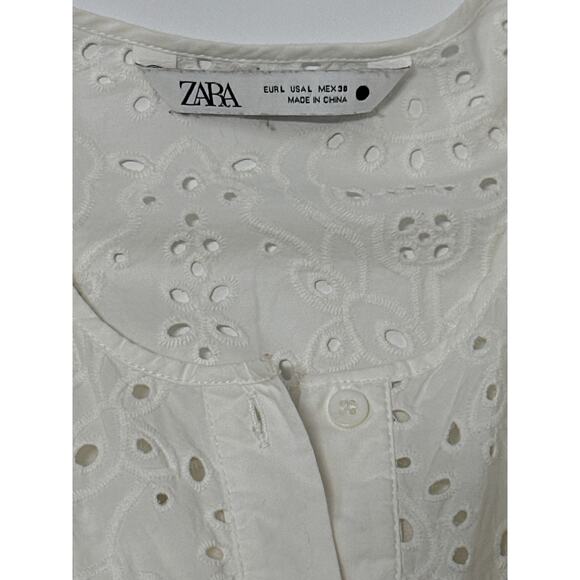 Zara The Emily Mini Babydoll Dress Mini Drop Waist Eyelet White Size L Coquette - Picture 12 of 16